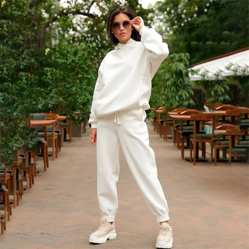 

Two Piece Set Casual Fleece Tracksuit Women Winter 2023 Women's Sets Oversized Hooded Long Sleeve Hoodie Sport Pants Lady Suit