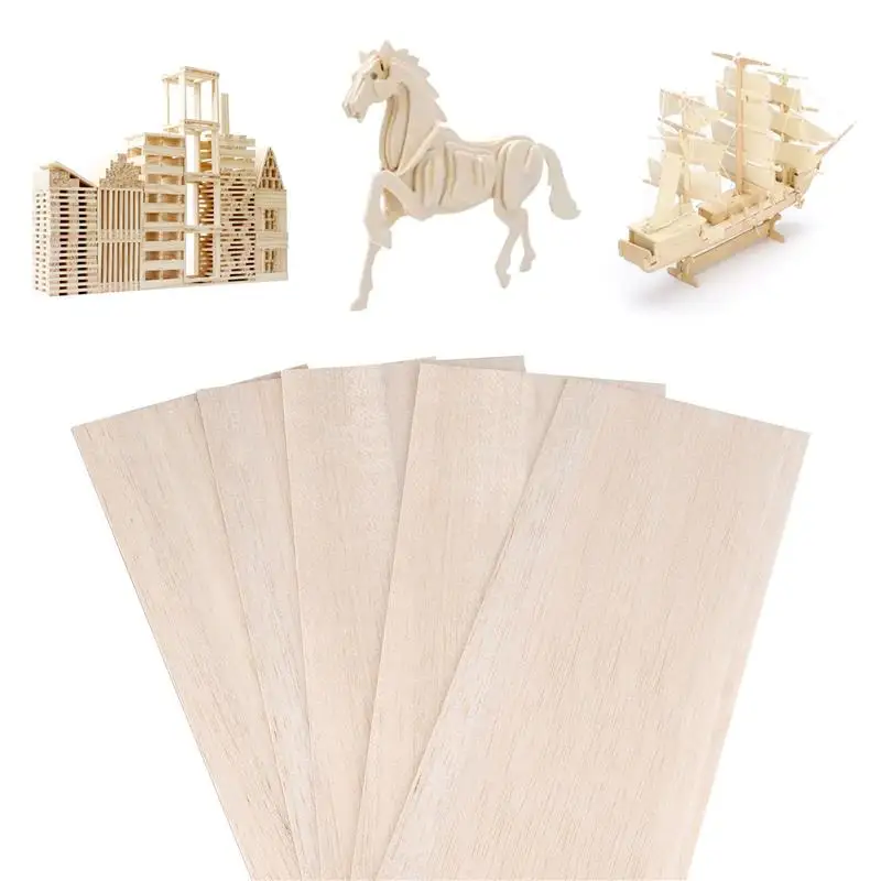 5Pcs Balsa Wood Sheets Ply Blank Unfinished Board Rectangle Wooden Slices DIY Carving Artboard Craft Accessories |