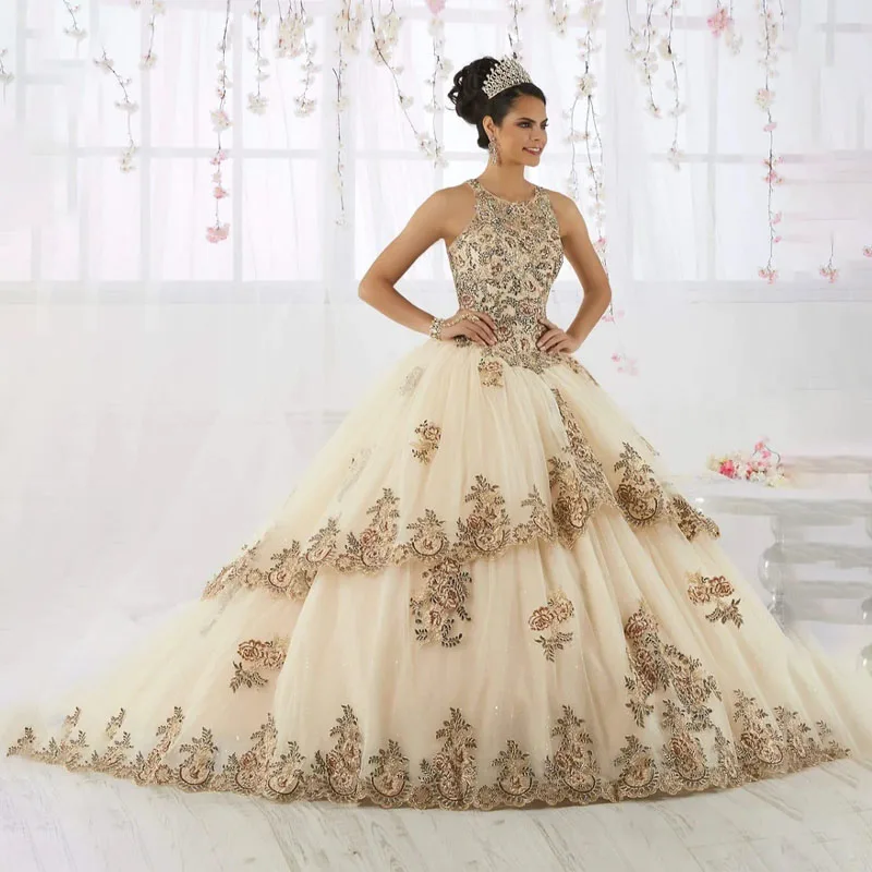 

Fanshao Ball Gown Layered Dress for Women Luxury Crew Neck Appliques Pageant فساتين مناسبة رسمية Vestido De Fiesta Custom Made