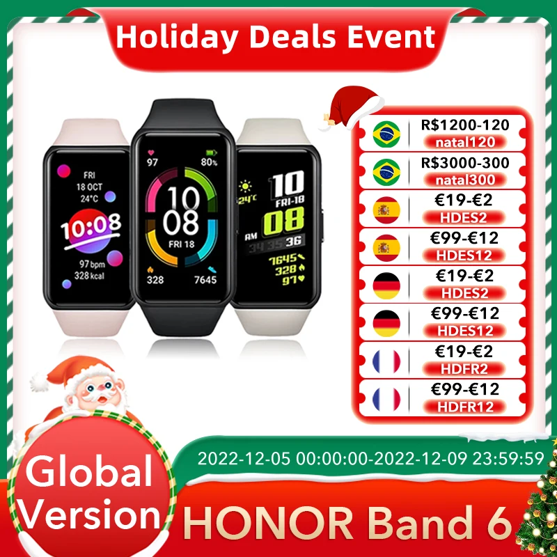 Смарт-часы HONOR Band 6, Bluetooth-браслет, монитор сердечного ритма, смарт-браслет, кислород в крови, Spo2, 1,47 'AMOLED-экран, фитнес-трекер