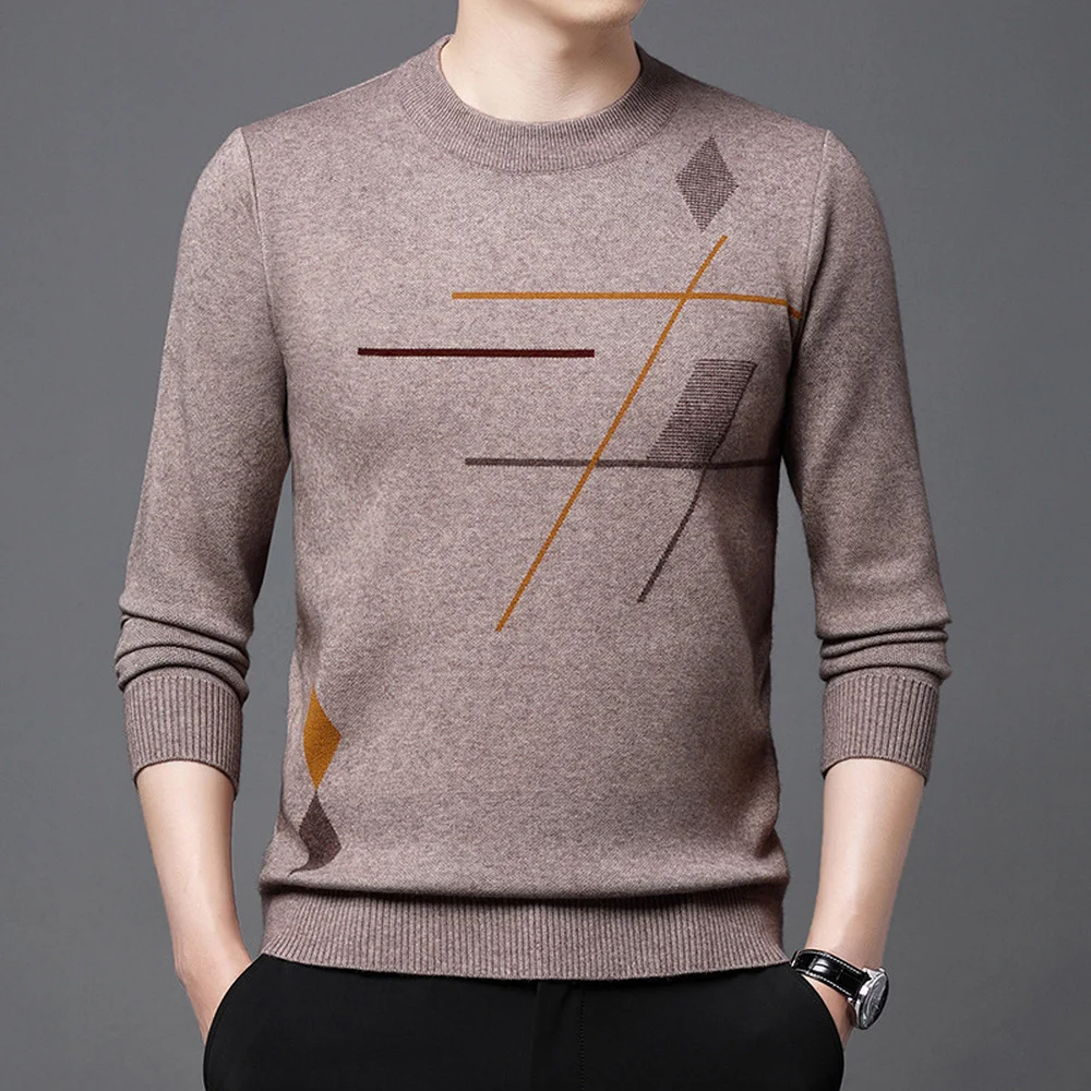Covrlge Spring Winter Men's Crew Neck Sweater Casual New Jacquard Knit Pullover Sweater for Men Warm Long Sleeve Top Male MZM166