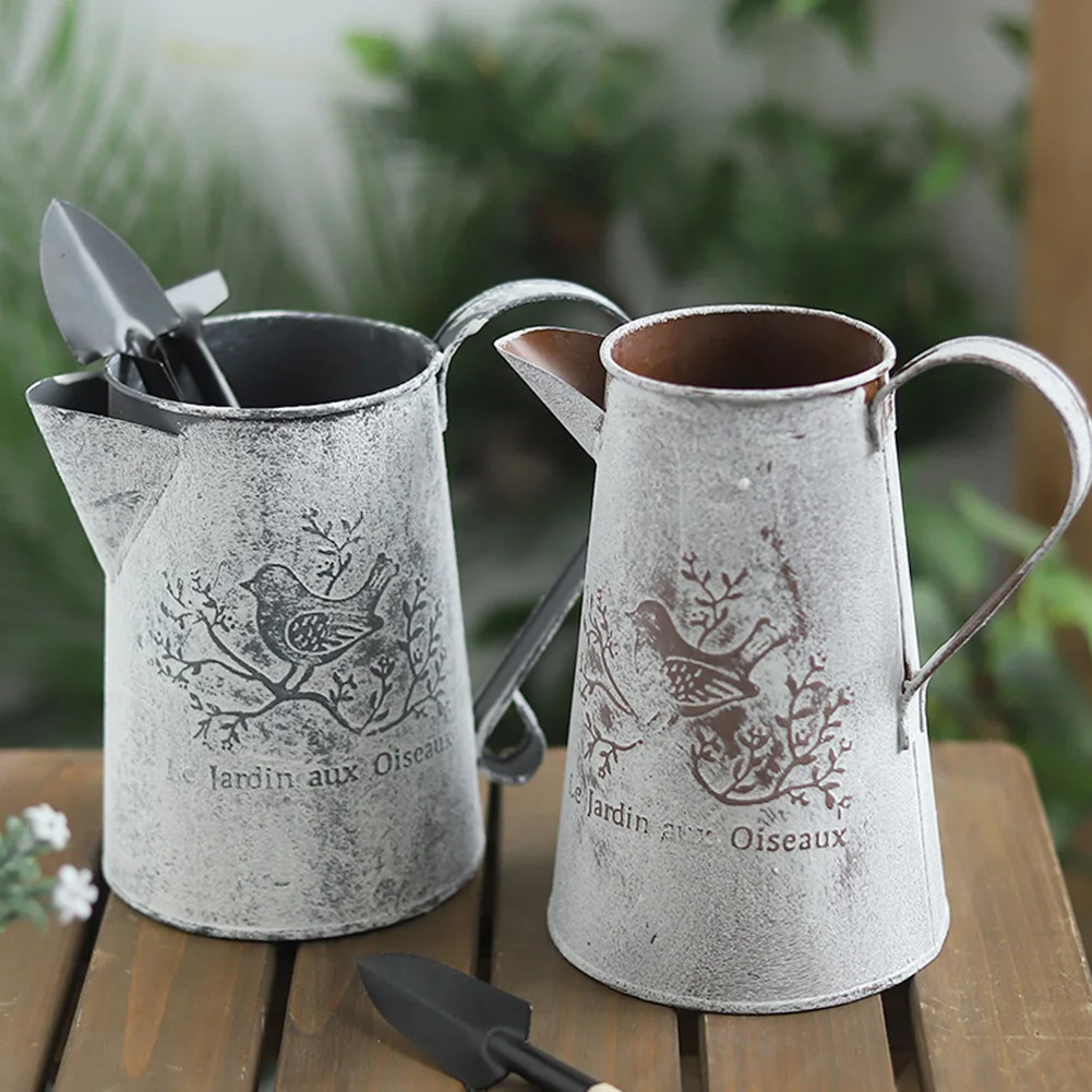 

Vases Flower Bucket Holder Watering Can Home Shop Craft Vintage Garden Barrel Pastoral Style Iron Sheet Ornaments Decoration
