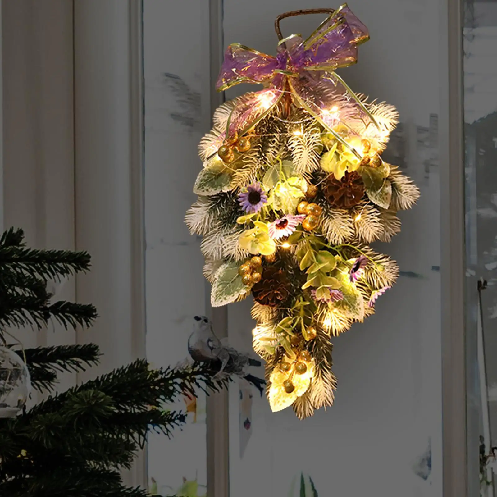 

Рождественский гирлянда в форме капли на зиму, венок с бантом для праздничного сада