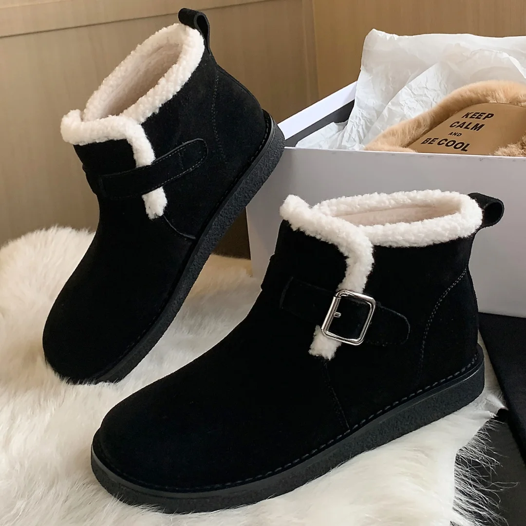 Женские теплые плюшевые слипоны из натуральной замши осенние зимние ботинки до