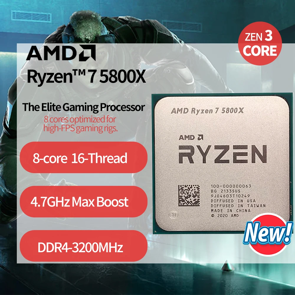 Yeni AMD Ryzen 7 5800X R7 3.8x105 GHz sekiz çekirdekli onaltı-iplik 100 W CPU işlemci L3 = 32M 000000063-soket AM4 hiçbir fan