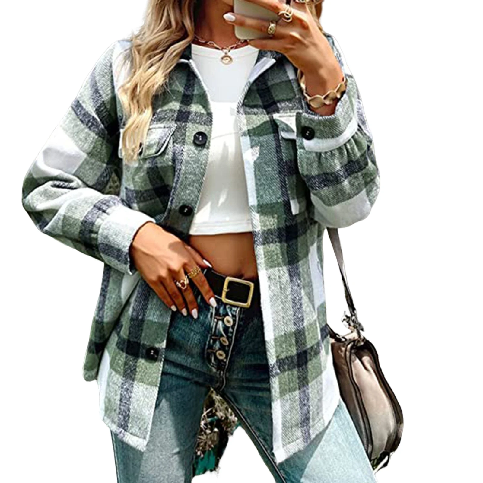 

Woman Lattice Versatile Shirts Fine Workmanship and Soft Fabric Suitable for Going Shopping Wearing NOV99