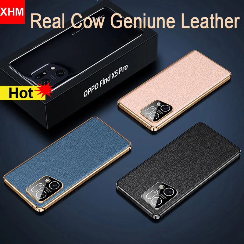 

Real Cow Geniune Leather Phone Case For Oppo Find X5 Pro Corium Bumper Cover For Oppo Find X5 Pro Case Luxury Shell