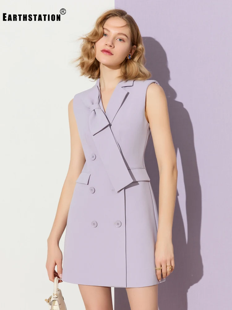 

Retro Solid Color Bow Decoration Suit Collar Double Breasted High Waist Dress Women's New Fashion Tight A-line Pack Hip Skirt