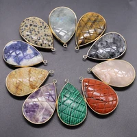 new selling natural stone pendants golden side mixed water drop for diy jewelry accessories making free shipping wholesale 5pcs