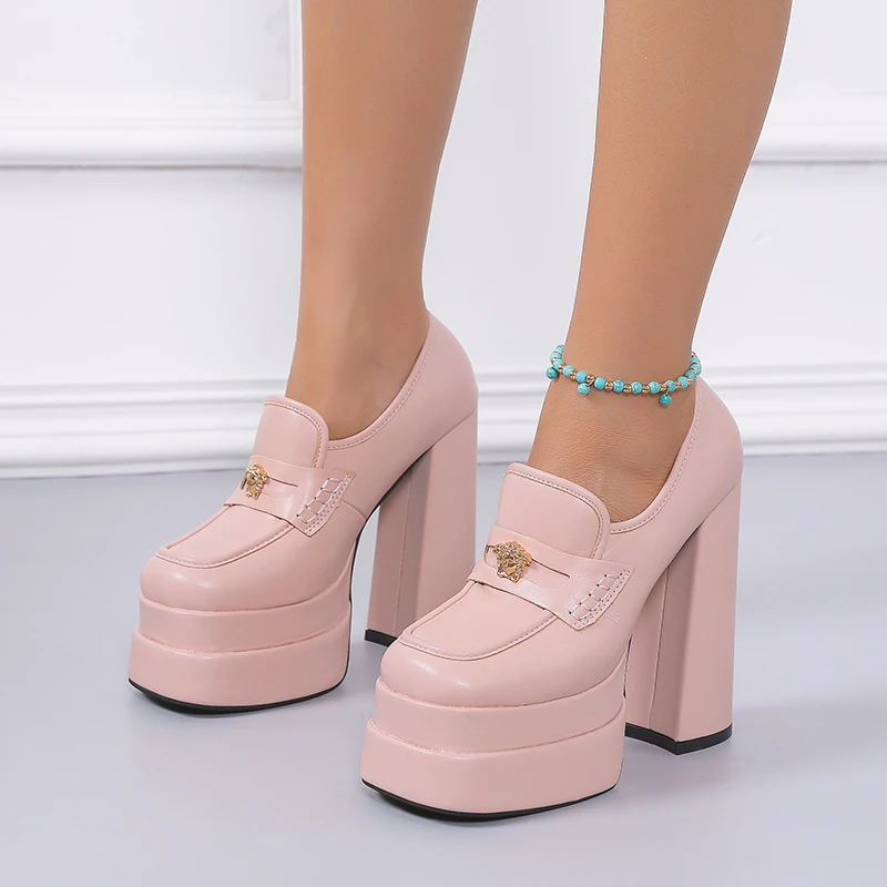 

New Brand Platform High Heel Shoes for Women Sexy Chunky Heel Party Wedding Ladies Shoes Pink Blue White High Heels Plus Size 43