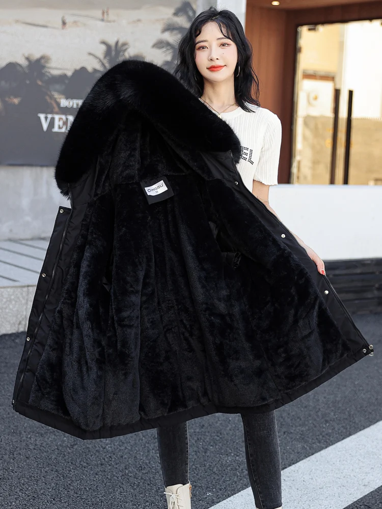 2022 New Winter Jacket Women Parka Fashion Long Coat Wool Liner Hooded Parkas Slim With Fur Collar Warm Snow Wear Padded Clothes