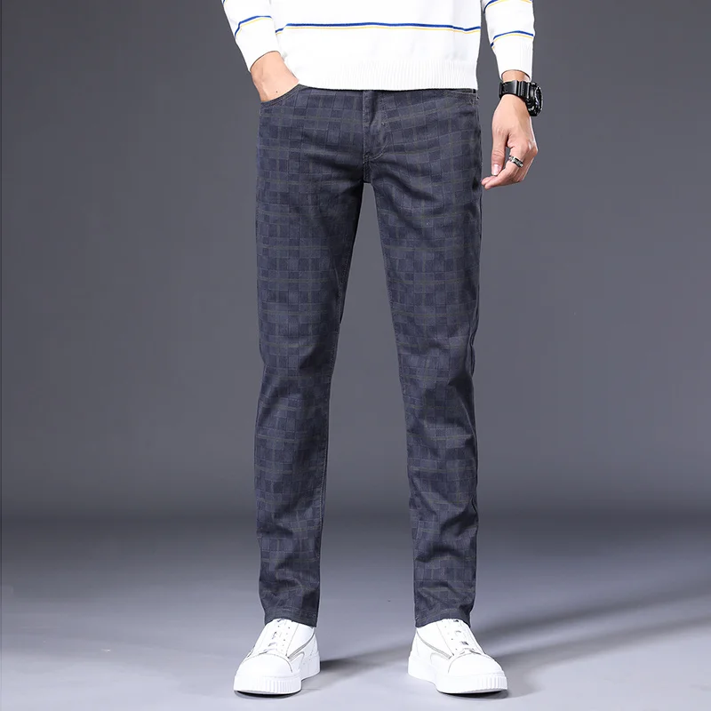 

6 Color Classic Men's Plaid Casual Pants 2023 Spring New Fashion Business 98% Cotton Stretch Straight Trousers Male Brand