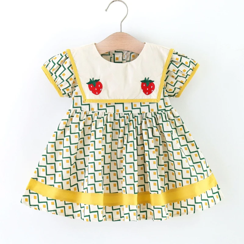 

Baby Dresses Girl Summer Infant Baby Girl Clothes New Strawberry Embroidery Large Lapel Short Sleeve Korean Princess Dress 0-18M