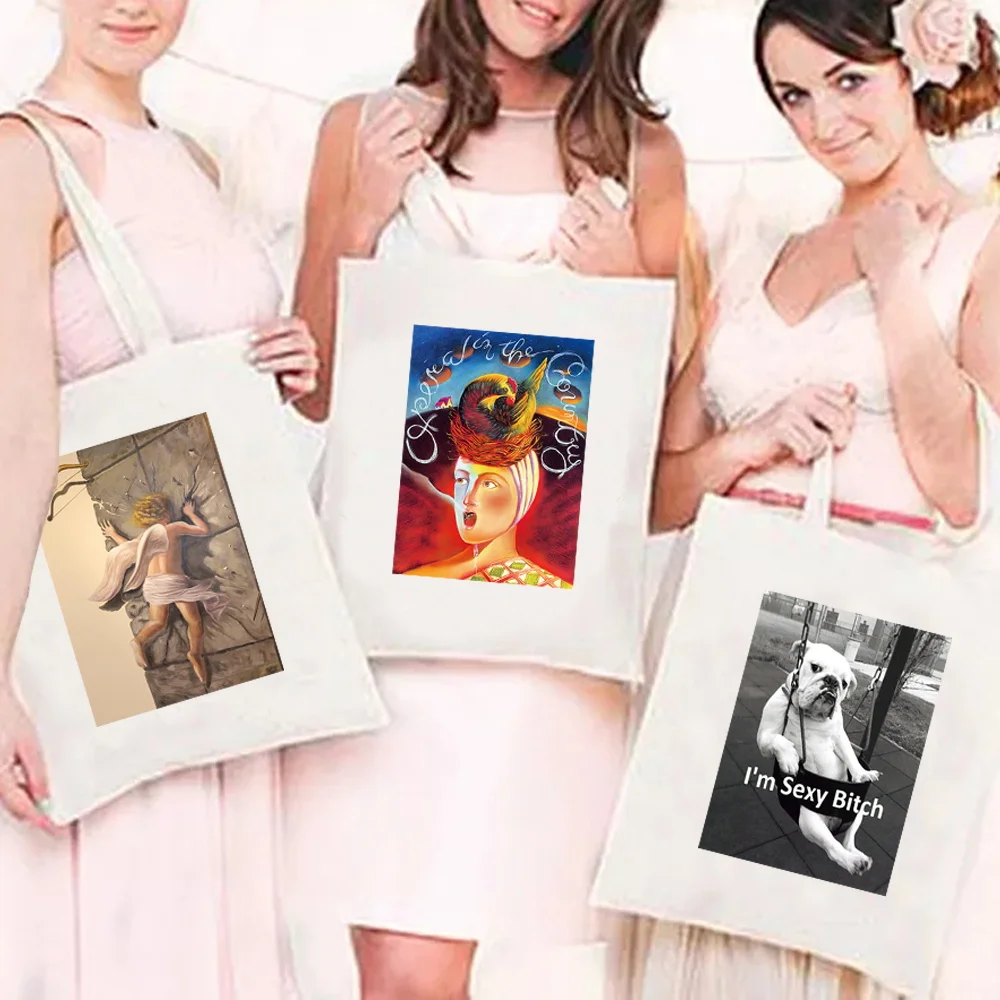 

Shopping Bag Foldable Tote Bag Shopper Handbag Large-capacity Canvas Fashion Funny Printing Shoulder Bags for Travel Grocery Bag