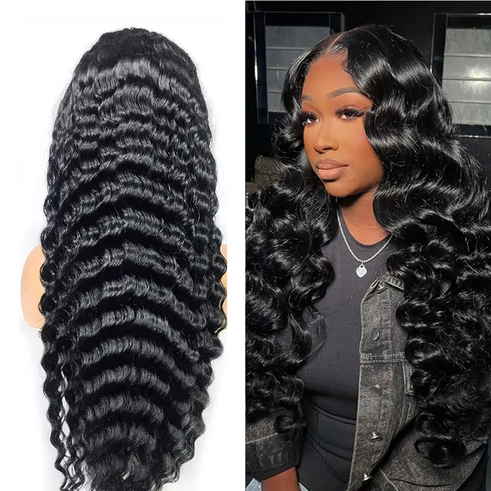 

13x6 Lace Frontal Human Hair Wigs Loose Deep Wave Wig Pre Plucked Bleached Knots Bling Remy 13x4 Transparent Lace Frontal Wig