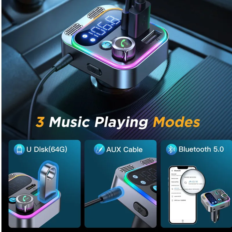 

FM-модулятор Автомобильный с поддержкой Bluetooth 5,0 и быстрой зарядки, 48 Вт