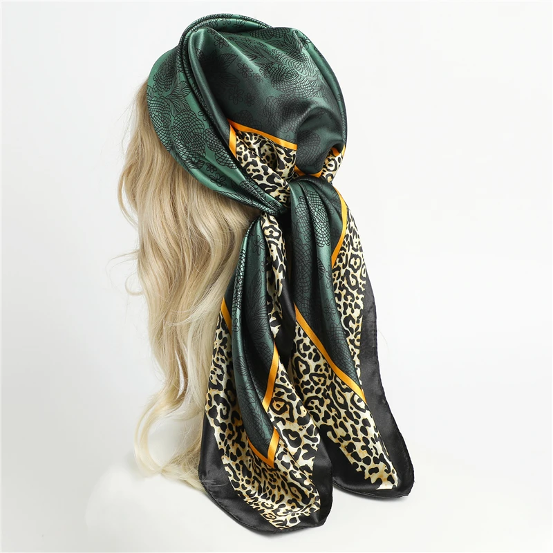 

2022 Silk Square Scarf Women Luxury Brand Beach Stoles Echarpe Shawl Wraps Female Summer Kerchief Hijab Satin Headband Bandana