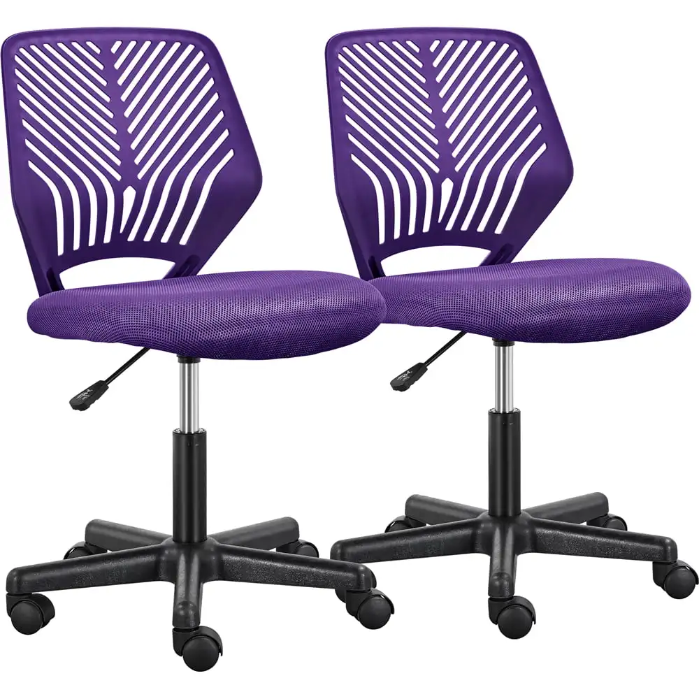 Adjustable Armless Mid Back Office Chair, Set of 2, Purple