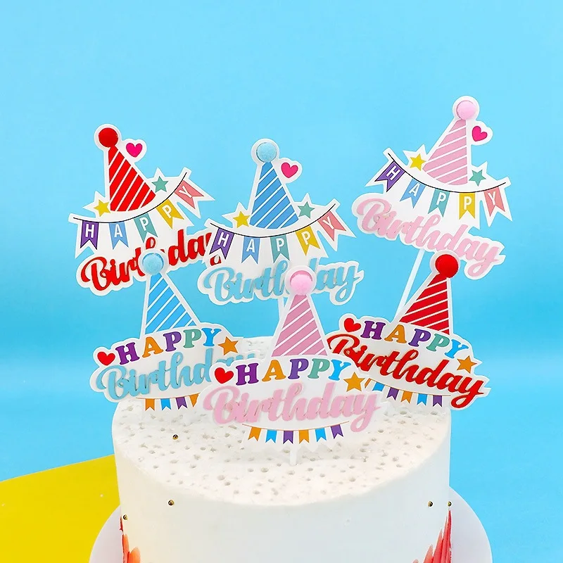 

Litter Hat Red Happy Birthday Cake Topper Decoration Card Bachelor Hat Acrylic Graduation Party Birthday Cake Decoration