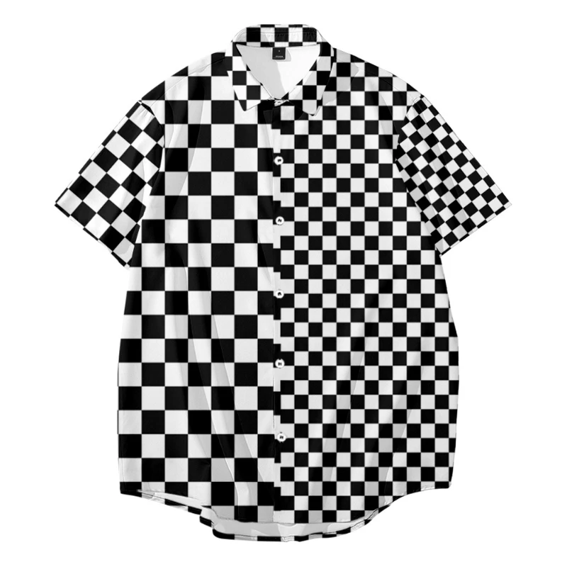 

8 Colors Casual Plaid Printed Splicing Shirt Men's Vintage Loose Beach Shirt Summer New Hawaiian Short Sleeve Shirt Streetwear