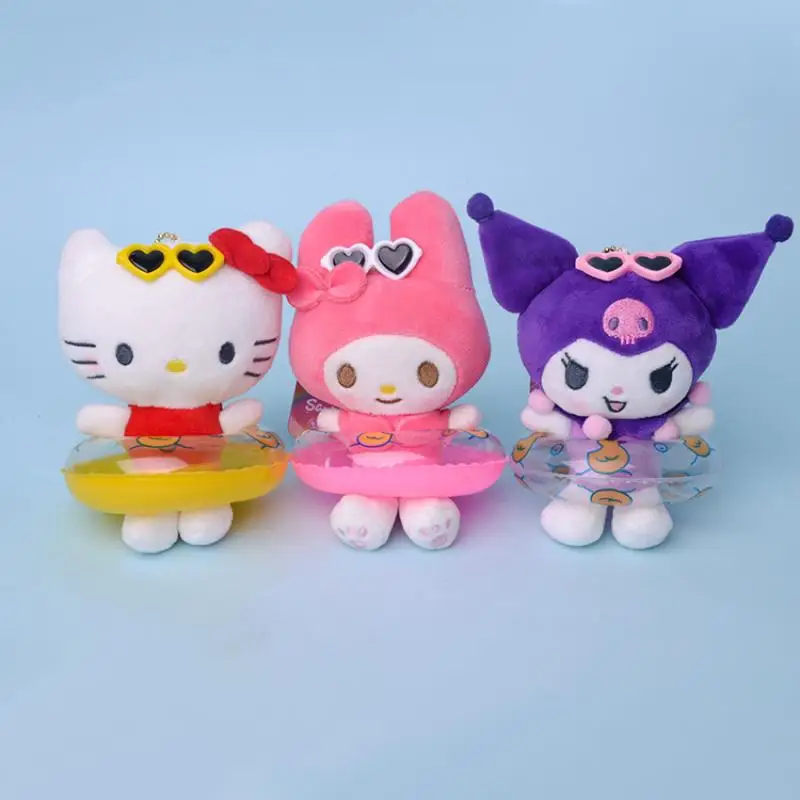 

10Cm Kawaii Plush Stuffed Toys Anime Kuromi Swimming Ring Series Cartoon Hellokts Plushie Keychain My Melody Summer Pendent Gift