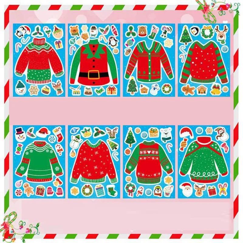 Фото Funrous Christmas Sweater DIY Stickers for Kids Make Your Own Ornaments Tree Xmas Sweater  Winter Party Supplies Crafts Decor №2