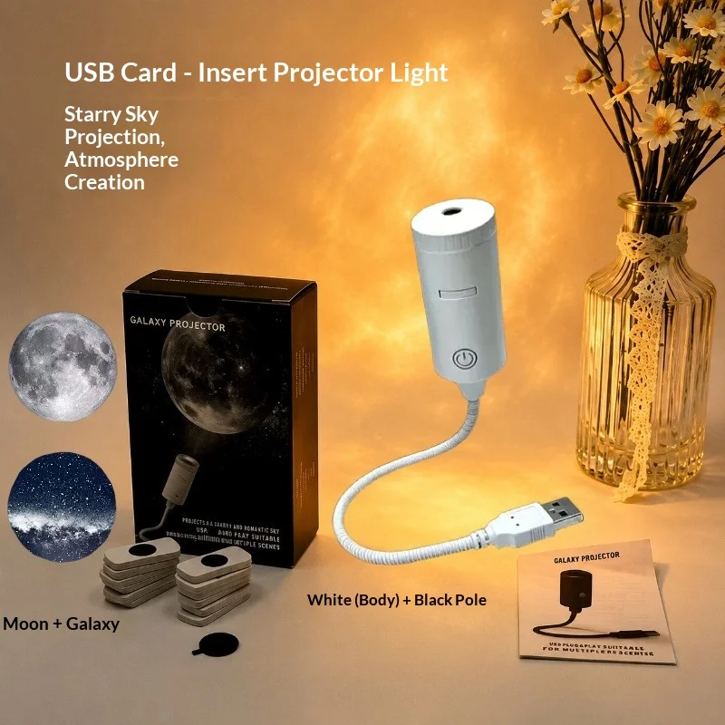 Фото Проектор «Млечный Путь»: USB-лампа с гибкой штангой для проекции звездного неба и луны, ночник для декора потолка №2