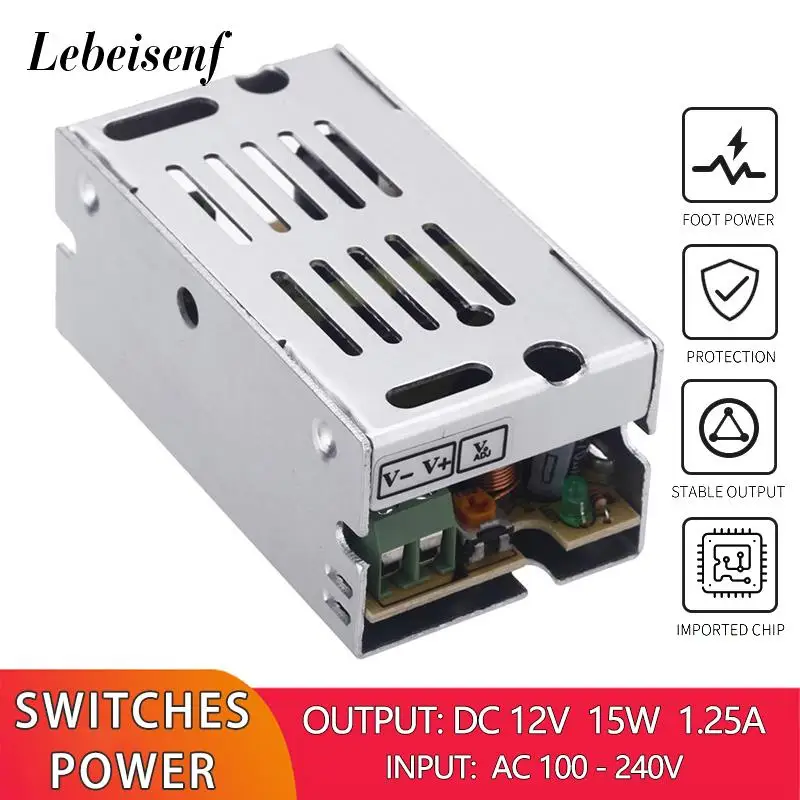 

100-240V AC to DC 12V 1.25A 15W Converter Switch Mode Power Supply LED Lighting Transformer Drive Adapter AC/DC-enclosed SMPS