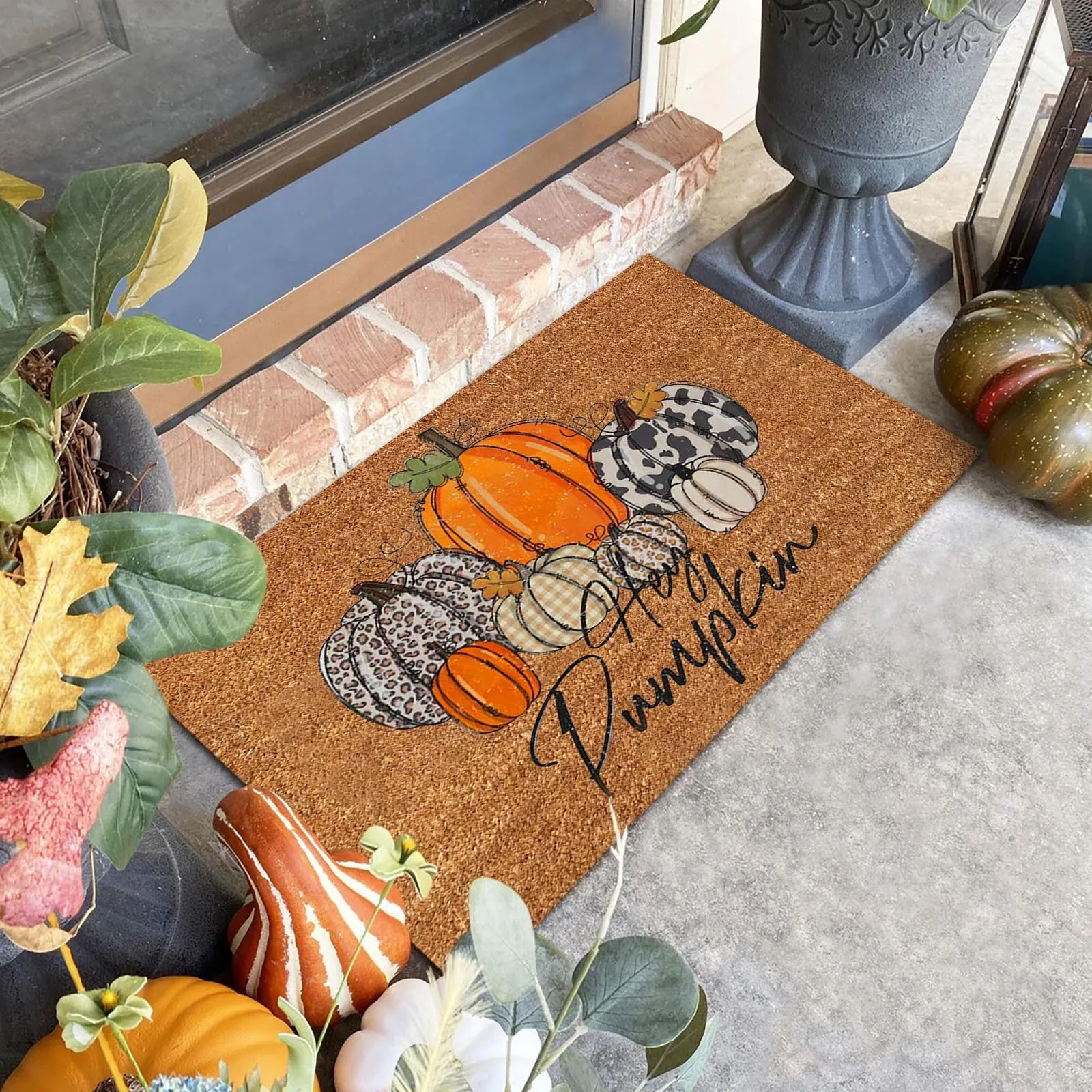 

Thanksgiving Welcome Door Mat Cartoon Pumpkin Faceless Men Pattern Doormat Home kitchen Bathroom Polyester Rugs Carpets