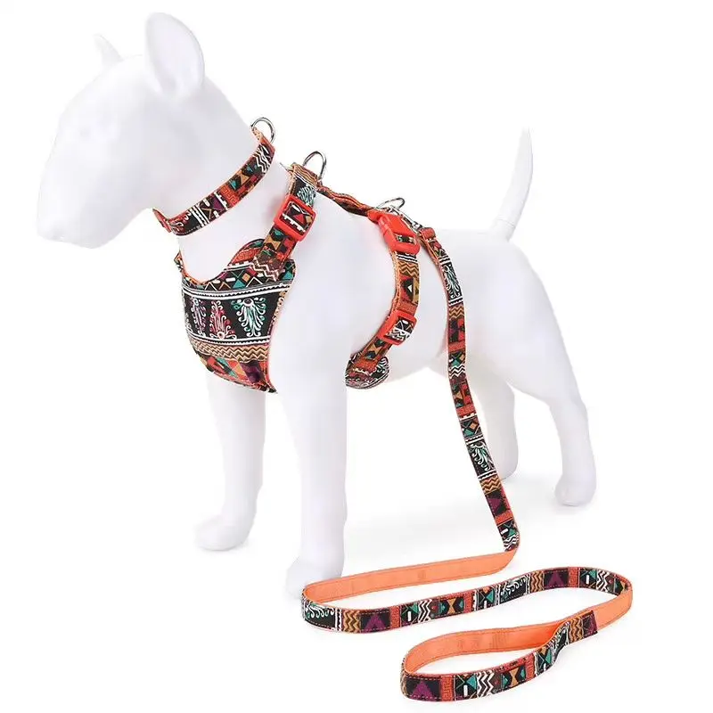 

Bohemian style Nylon dog leash+collar+harness S L soft breathable 3 colors dog harness pet dog leash and collar