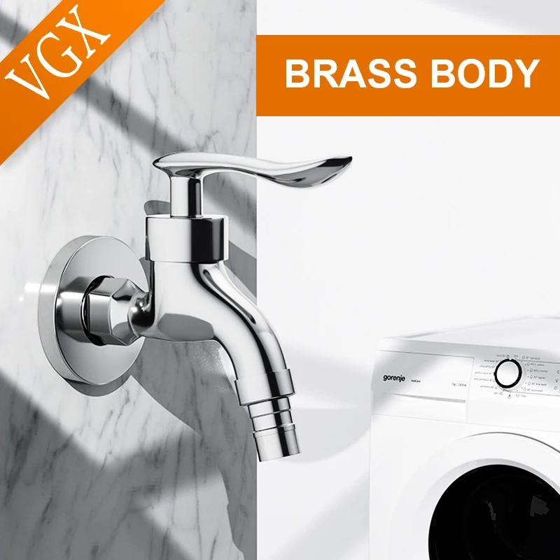 VGX Brass Washing Machine Faucet Single Cold Tap Outdoor Garden Faucet Wall Mount Wash Basin Bibcock Mop Taps Watering Fitting