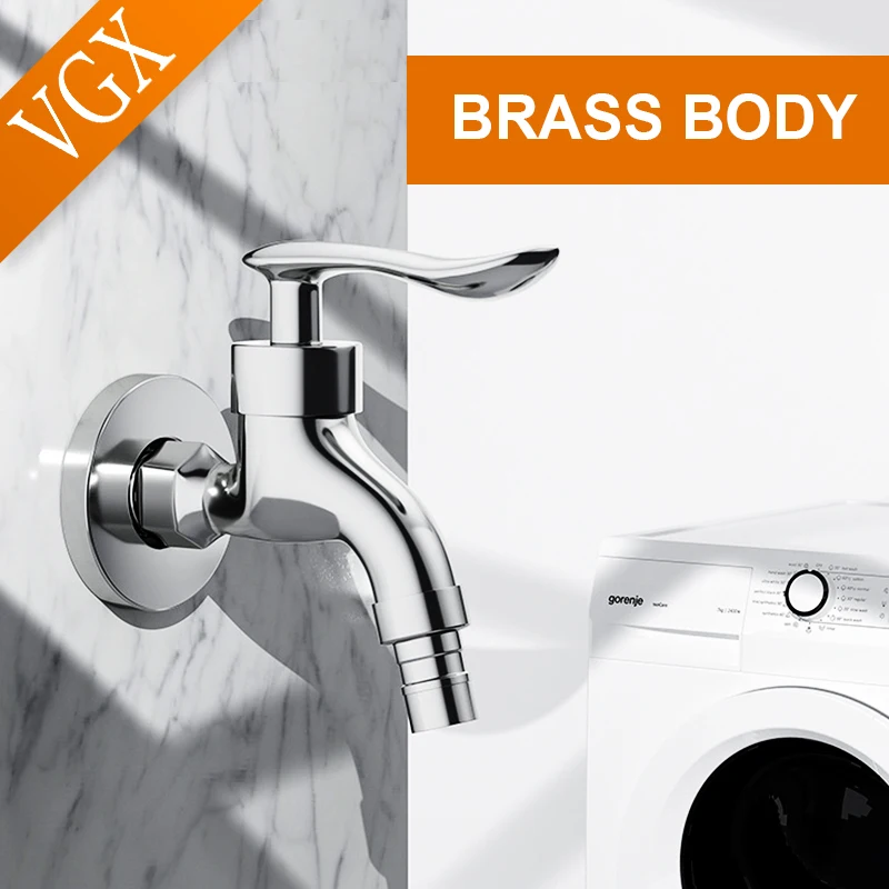 

VGX Brass Washing Machine Faucet Single Cold Tap Outdoor Garden Faucet Wall Mount Wash Basin Bibcock Mop Taps Watering Fitting