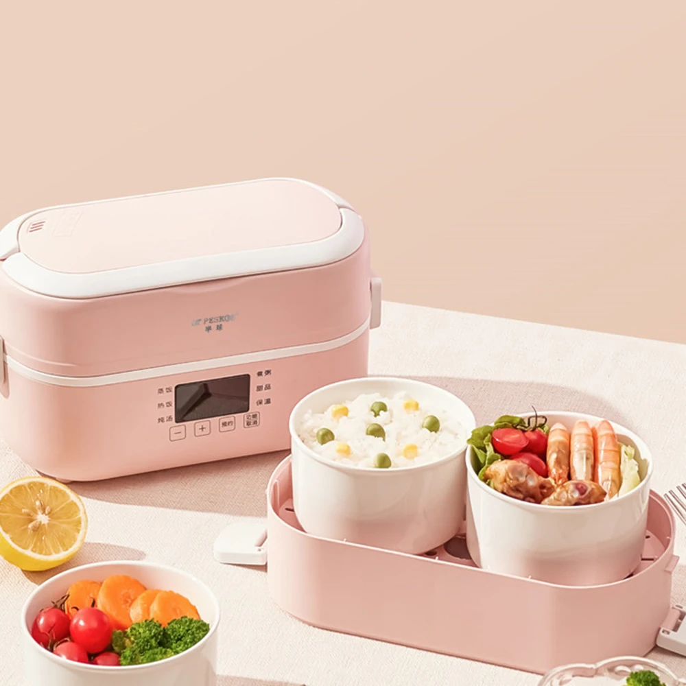

New 220V Multifunction Electric Lunch Box 1.5L Double Layer Stainless Steel Liner Heat Preservation Rice Cooker For Office