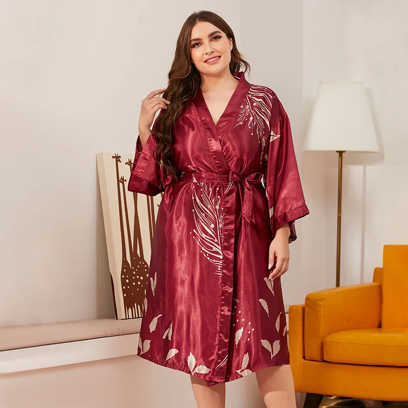 

Ladies Faux Silk Nightdress Large Size Pajamas Women Spring and Summer Long Bridesmaid Red Bridal Dressing Gown Home Nightgown