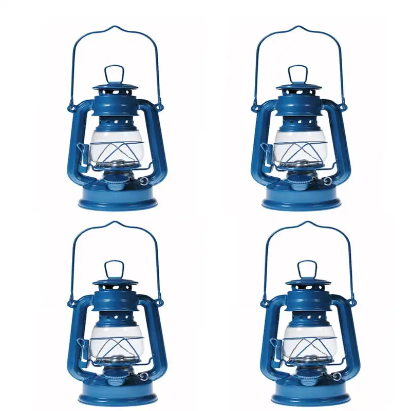 

of 4 - Kerosene Oil Lantern Emergency Hanging Light Lamp - Blue - 8 Inch
