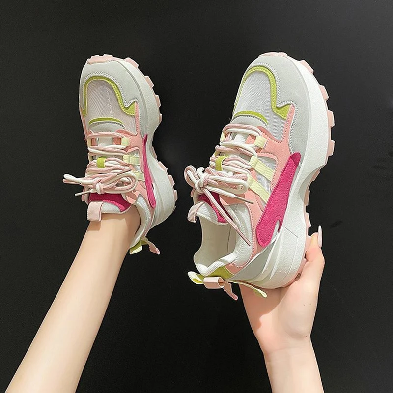 

Spring Breathable Mesh Sneakers for Women Low Lace-Up Casual Sports Shoes Outdoor Comfortable Female Trainers Ladies Vulcan