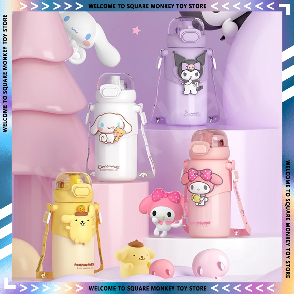 

Sanrio 460ml Water Bottle Melody Onpompurin Kuromi Vacuum Cup High-quality Stainles Steel Cartoon Thermos Cup Strap Water Bottle