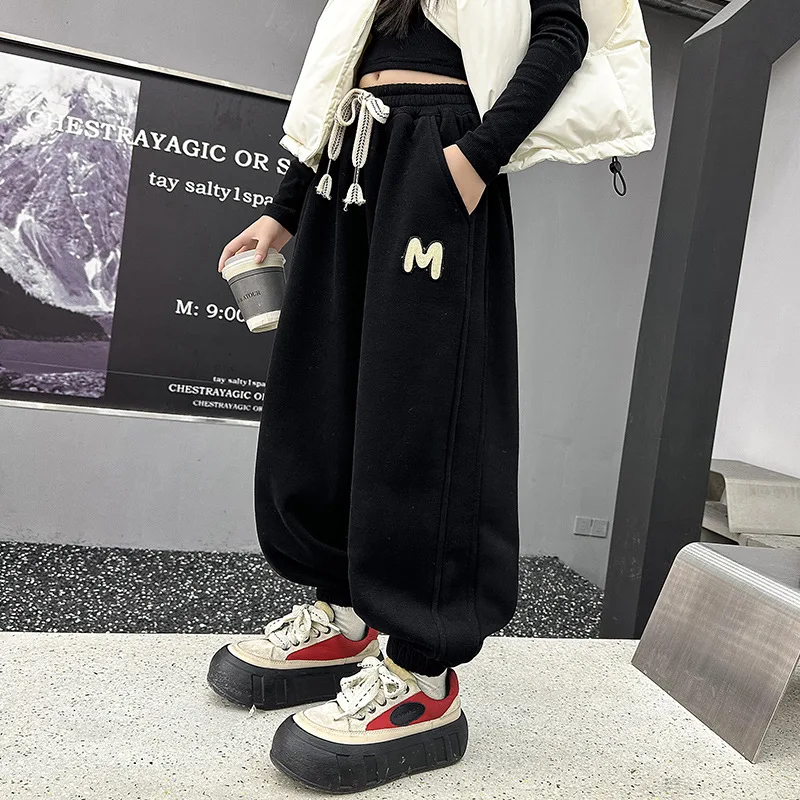 Флисовые брюки для девочек детская новинка 2024 осенне-зимняя коллекция модные