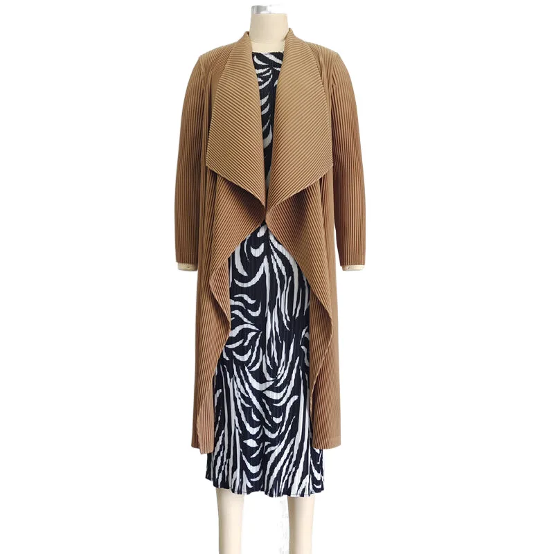 Miyake Pleated Coat Women's 2023 Summer Autumn New Temperament Commuter Wholesale Suit Collar Mid Length Windbreaker Clothing