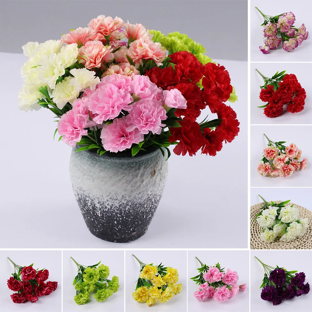 

11 Head Carnation Artificial Flowers Plastic Fake Plants Cherry Stamen Berries Bundle DIY Christmas Wedding Cake Gift Box