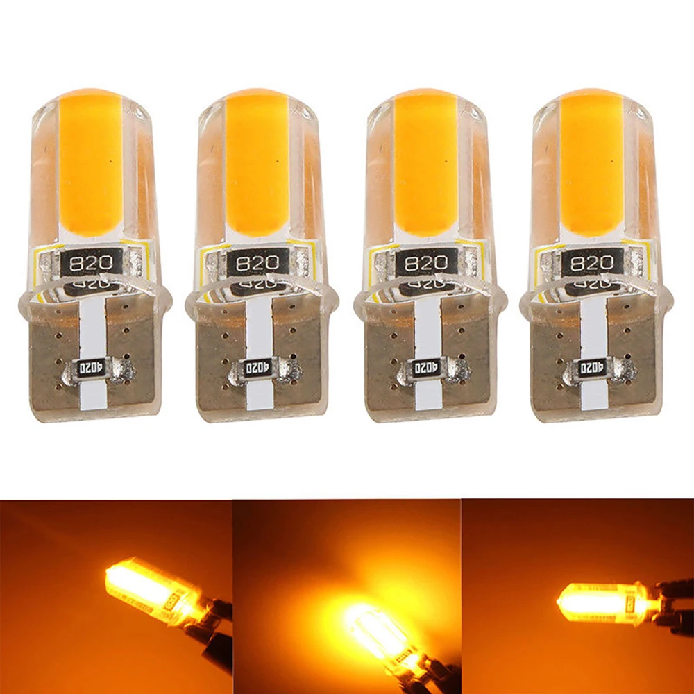 

Amber 4pcs T10 194 168 W5W COB LED Car Canbus Silicone Width Side Marker License Plate Turn Clearance Lights Signal Lamp Bulb