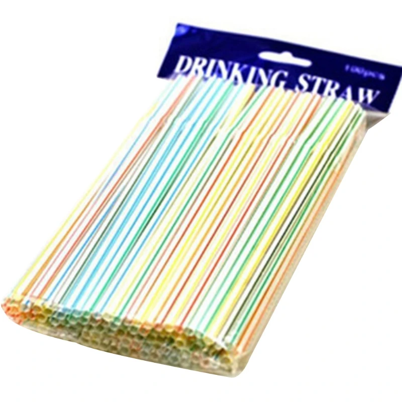 

100Pcs/Pack 8 Inch Disposable Plastic Drinking Straws Multicolored Striped Bendable Flexible Elbow Straw for Party Bar Beverage