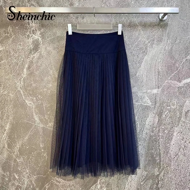 Summer Brand Clothes for Women Luxury Vintage High Waist Pleated Skirts Korean Fashion Draped Blue Faldas Mujer Moda 2022