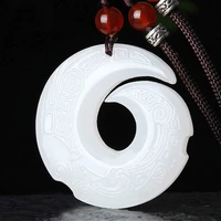 natural white jade rune pendant necklace double sided hand carved charm jewelry fashion accessories amulet for men women gifts