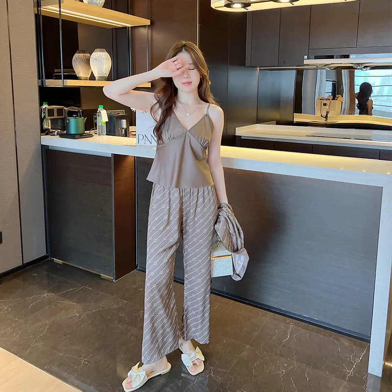 Pmwrun 3 Pieces Women's Home Wear Printed Satin Polyester Sleepwear Silk Feeling Pajamas Nightwear Cool Touch