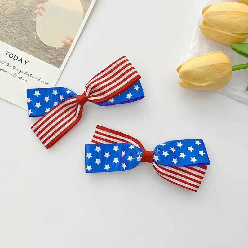 

Star Striped Bowknot Hair Clip Independence Day Of The United States Kids Handmade Hairgrips Webbing Hair Accessories For Girls