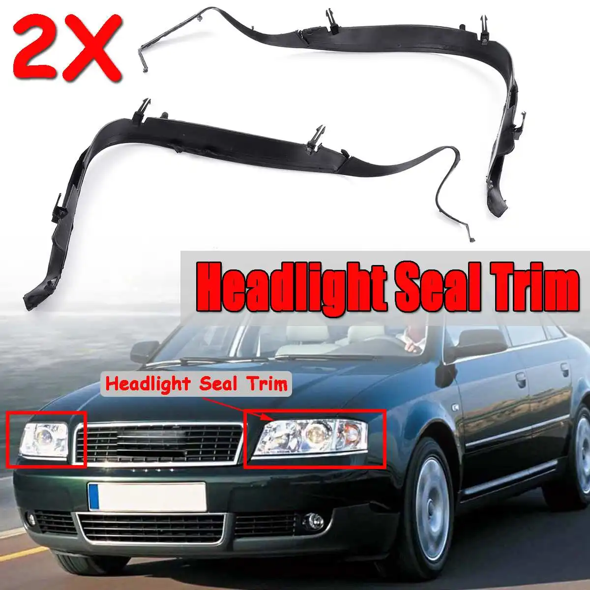 2pcs Car Front Headlight Seal Cover Trim Ring For Audi A6 C5 2002-2005 Facelift 4B0941191A 4B0941192A |