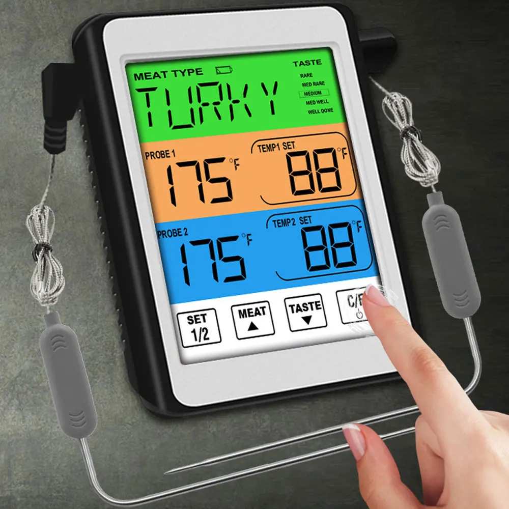 

Digital LCD Display Meat Food Steak Thermometer Dual Probe BBQ Oven Meat Grill Cooking Kitchen Thermometer with Backlight