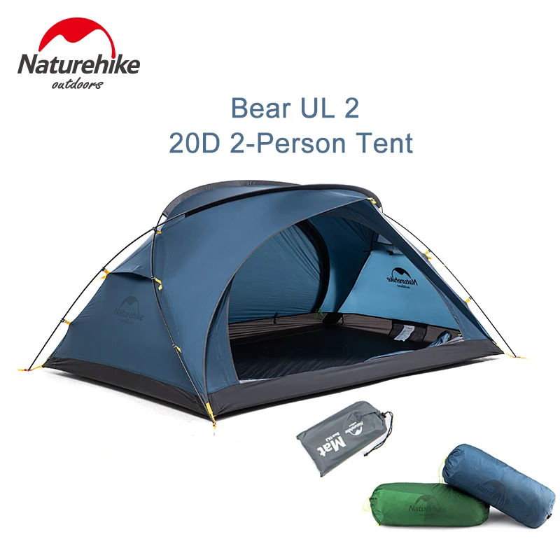 

Naturehike Bear UL2 Camping Tent 2 Person Ultralight 20D Nylon Waterproof Double Door Travel Tent With Mat Outdoor Large Space