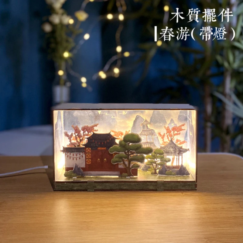 

Chinese Style DIY Handmade Assembly Building Wooden Model Home Decoration Ornament LED Night Light Craft For Kids Gift